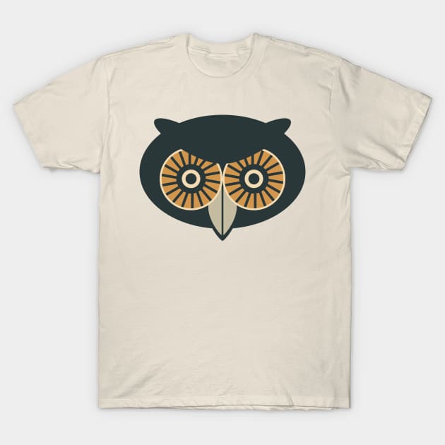 THERE BE OWLS Big Staring Owl Forest Bird Black Brown Eyes Gray Beak - UnBlink Studio by Jackie Tahara T-Shirt by UnBlink Studio by Jackie Tahara